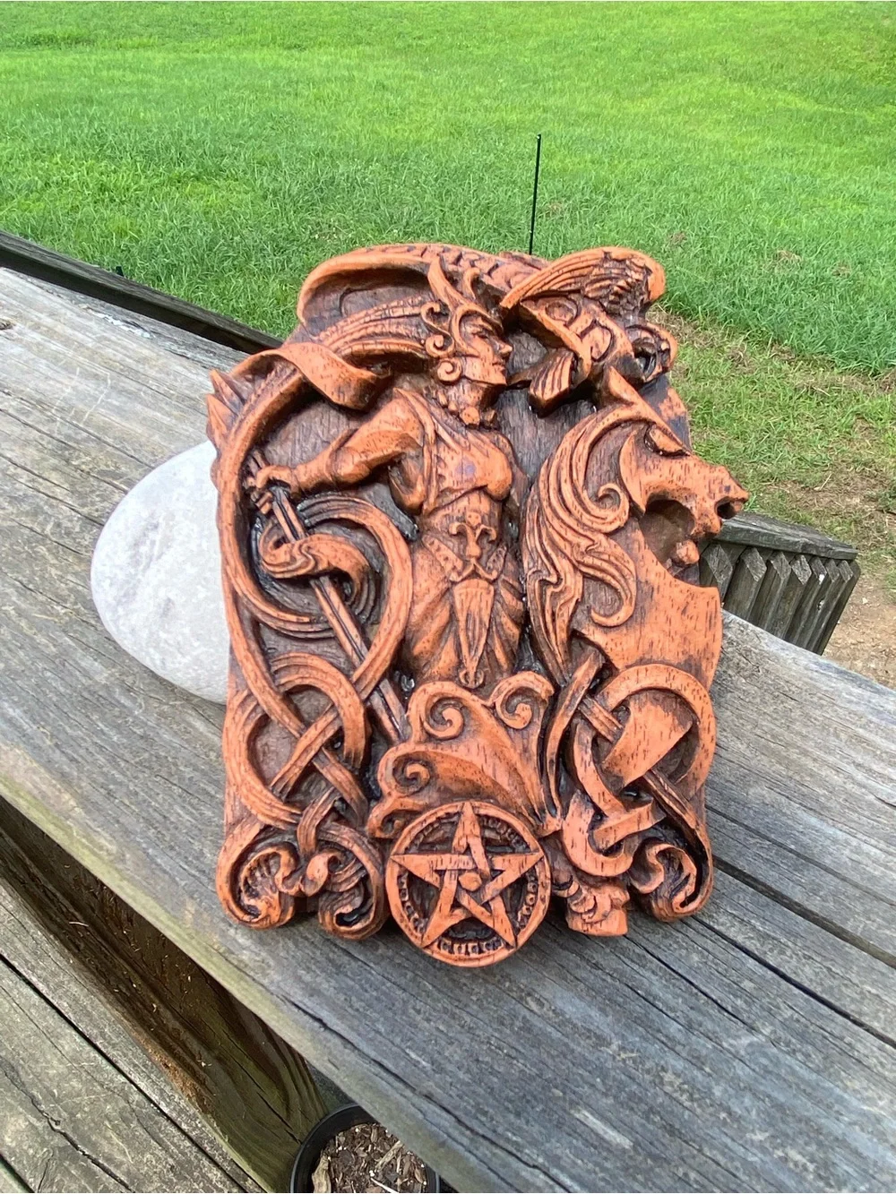 Morrigan Phantom Queen Warrior Goddess Wall Plaque - Rustic Terracotta Finish